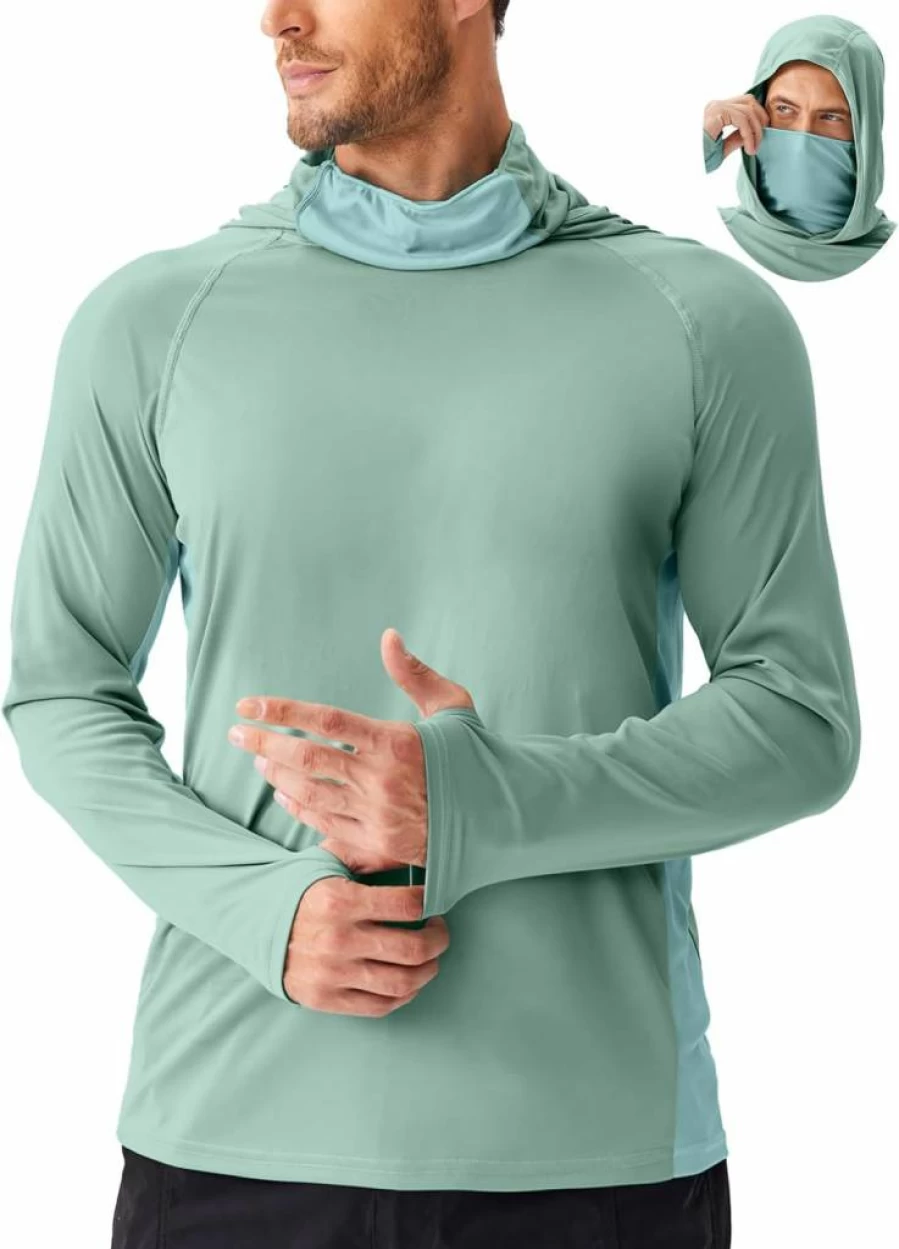PINSPARK Men's UPF 50+ Sun Protection Hoodie with Face Mask - Long Sleeve UV Rash Guard for Fishing, Hiking & Outdoor Performance
