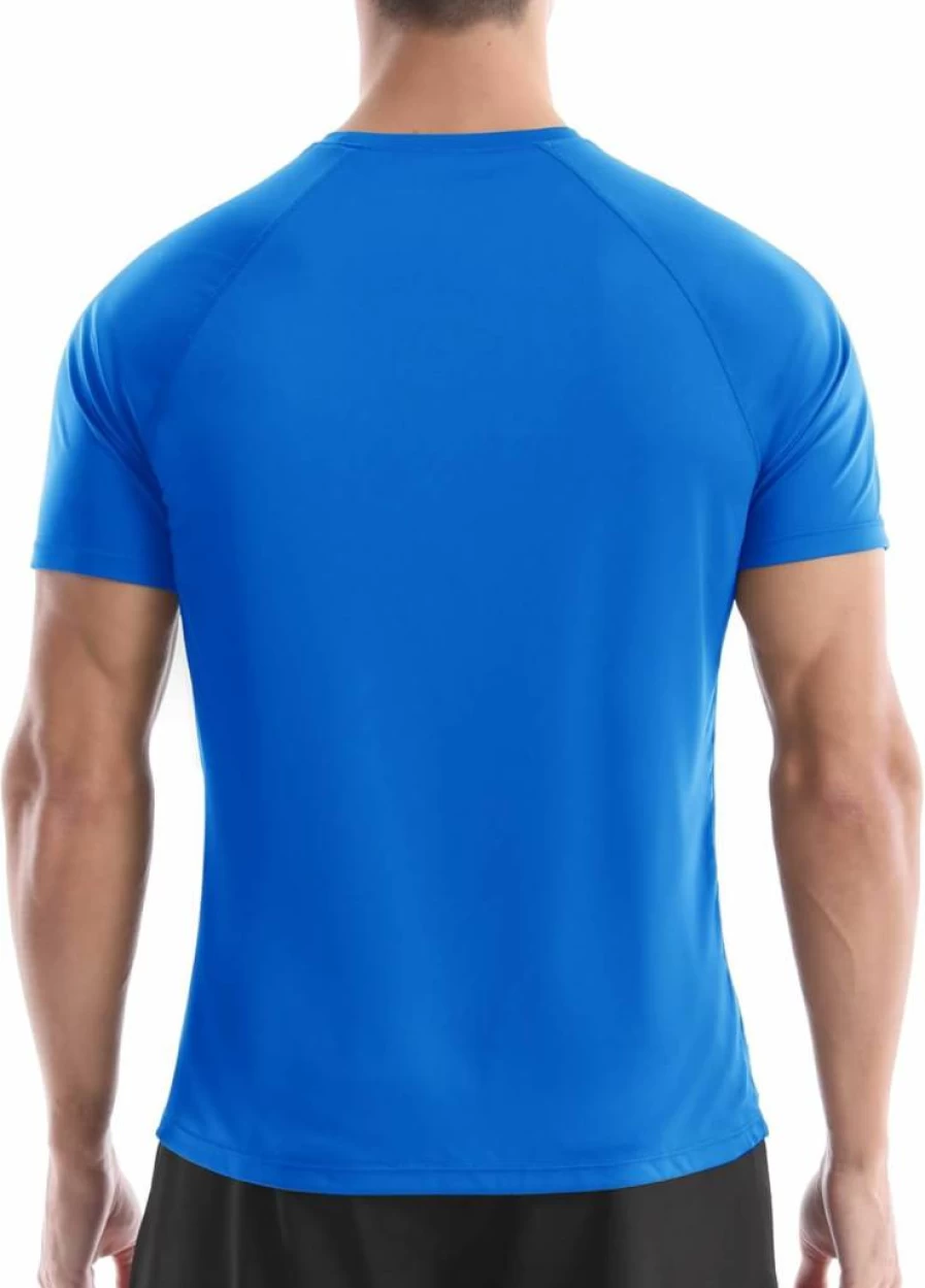 Isnowood Men's UPF 50+ Sun Protection Short Sleeve Rash Guard - Quick Dry Swim Shirt for Surf, Athletic & Beach Activities