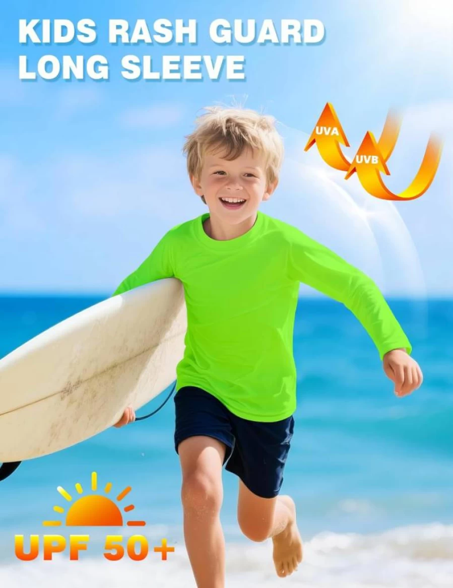 Guicizi UPF 50+ Boys Long Sleeve Rash Guard Swim Shirt - Quick Dry Sun Protection Swimwear for Kids & Youth (2T-16Y) Fishing & Water Activities