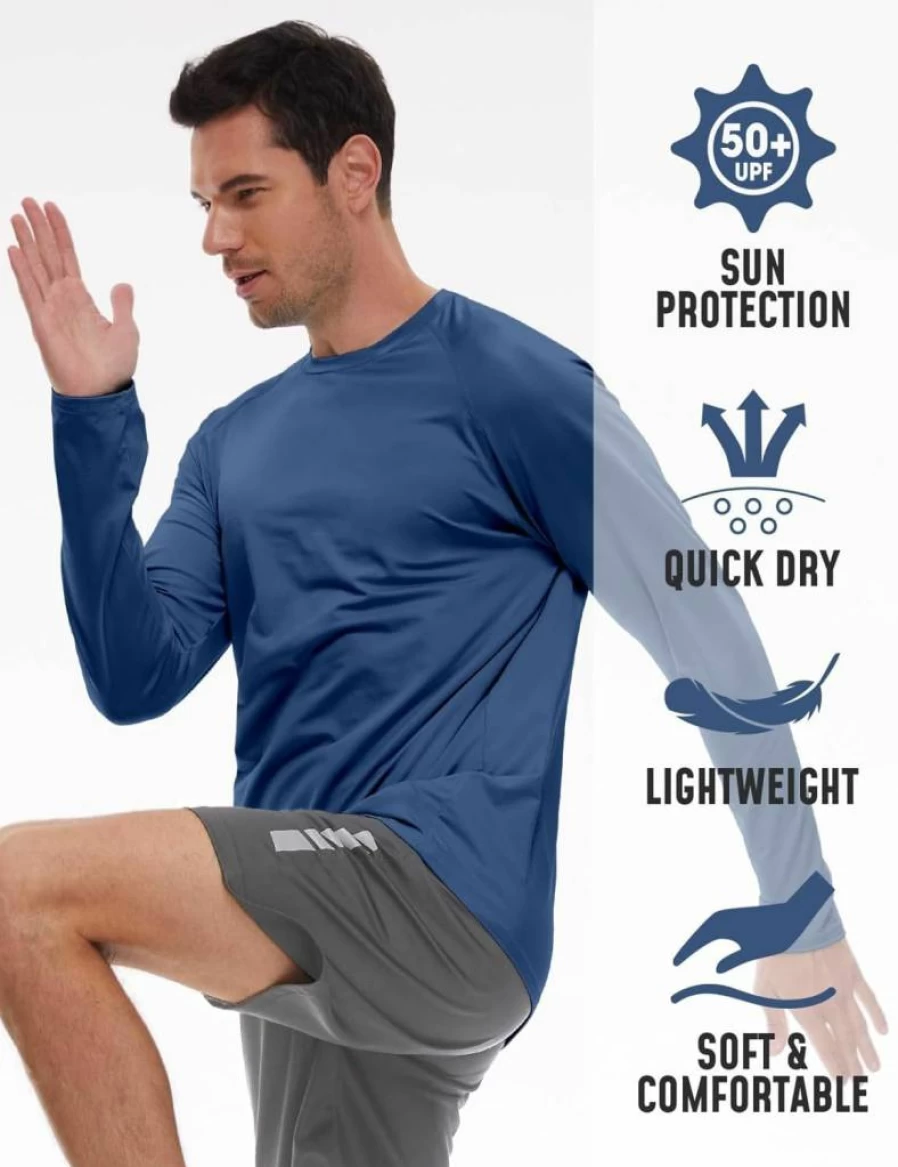JumGear Men's UPF 50+ Rash Guard Long Sleeve Sun Protection Shirt - Quick Dry Lightweight UV Swim & Fishing Shirt for Swimming, Running, Water Sports