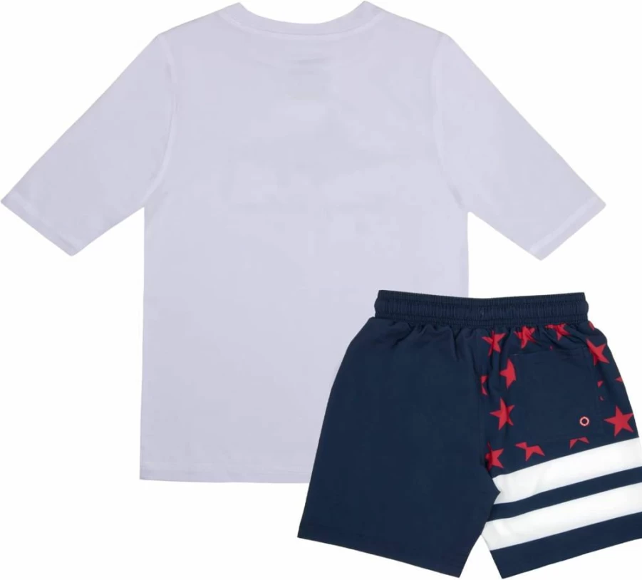 Tommy Bahama Boys & Toddlers Rash Guard and Swim Trunks 2-Piece Set - UPF Sun Protection Beach Outfit