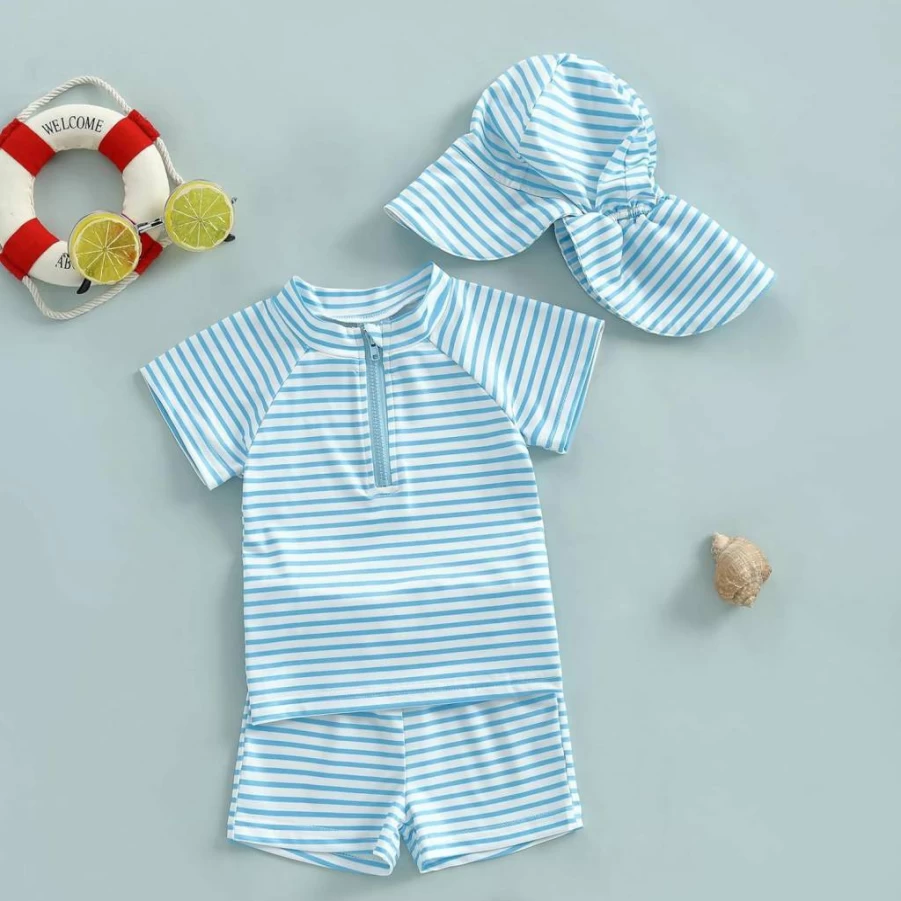 Partclots Baby & Toddler Swimsuits 3Pcs Set - UPF 50+ Rash Guard, Swim Shorts, and Sun Hat for Boys & Girls (6M-4T)