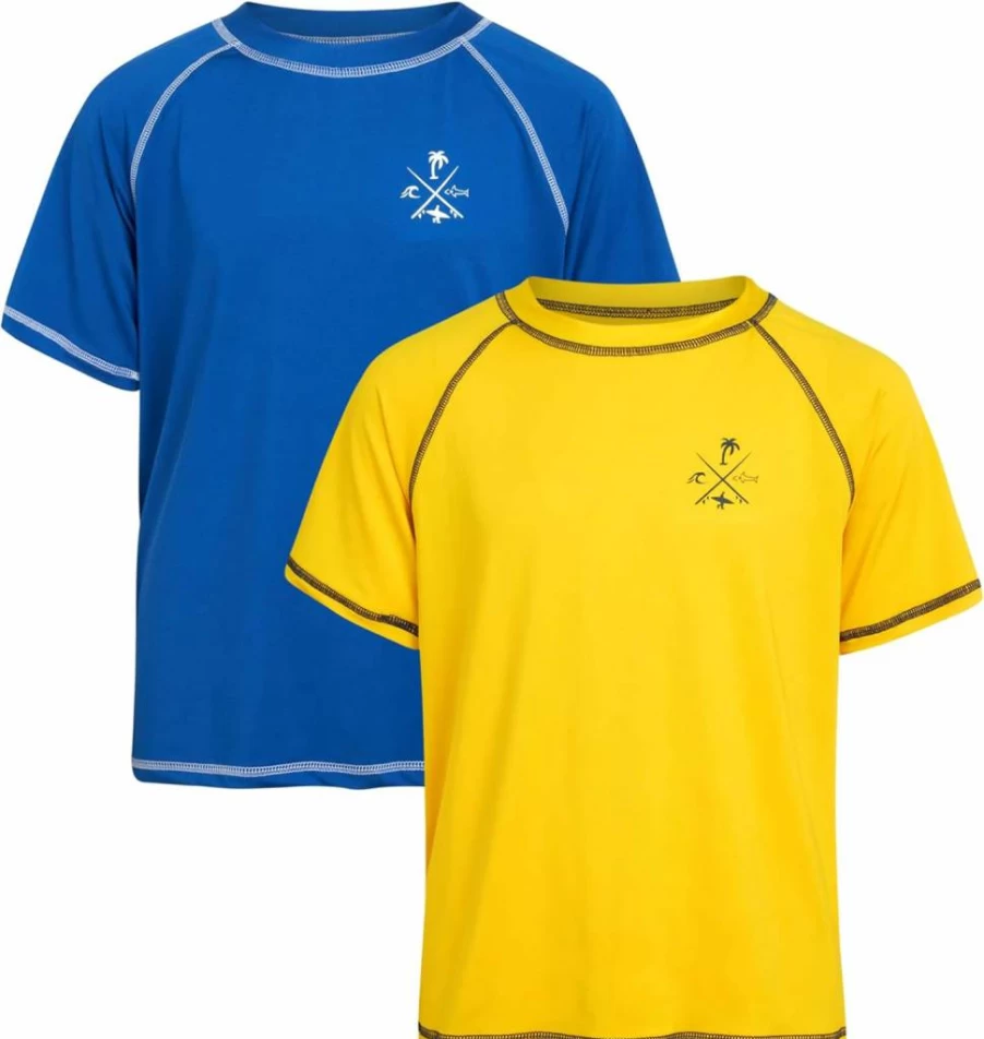 Quad Seven Boys' 2-Pack Quick-Dry UPF Sun Protection Swim Shirts - Short Sleeve Rash Guard for Youth & Kids (2T-18) - Lightweight Swimwear for Pool & Beach