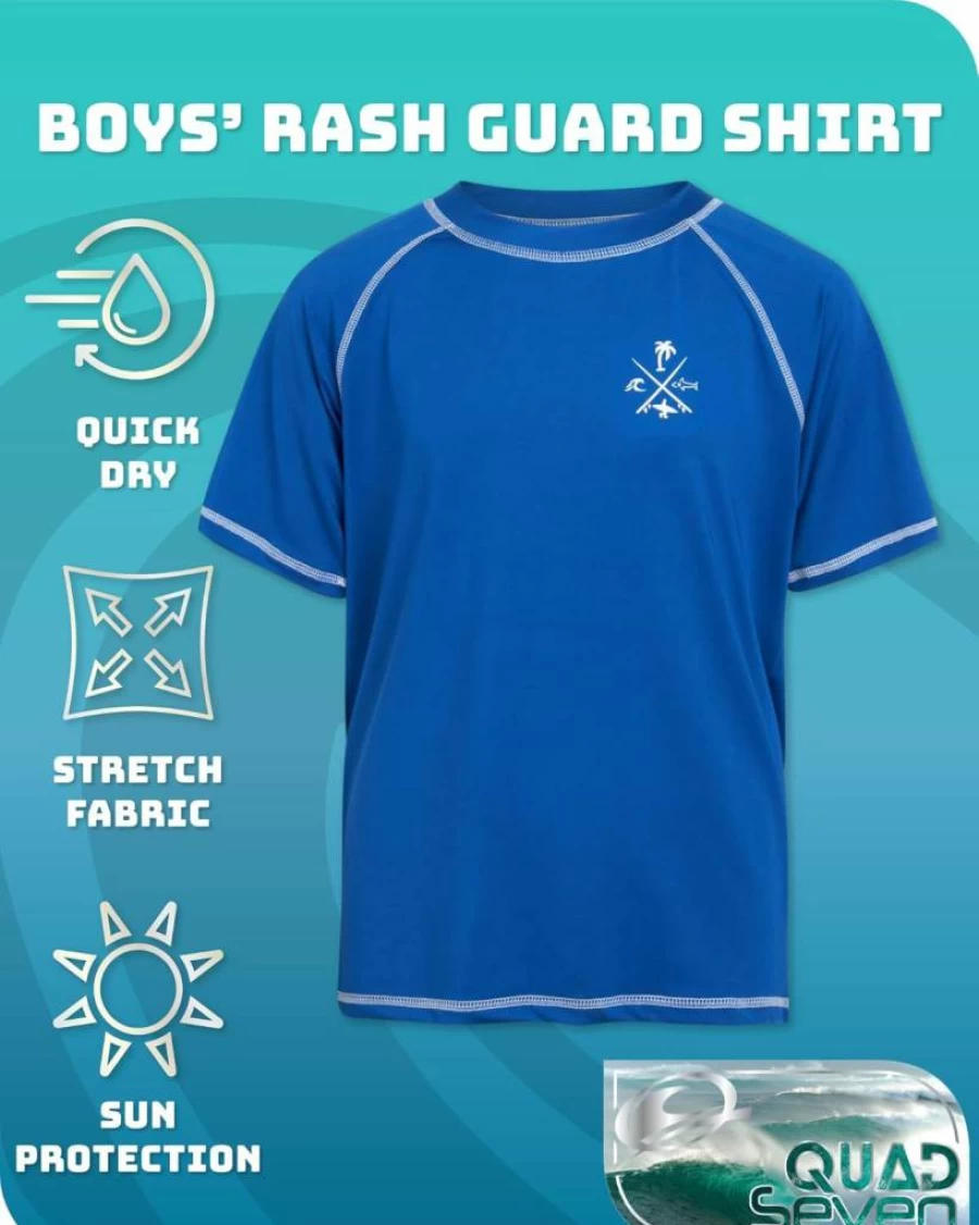 Quad Seven Boys' 2-Pack Quick-Dry UPF Sun Protection Swim Shirts - Short Sleeve Rash Guard for Youth & Kids (2T-18) - Lightweight Swimwear for Pool & Beach