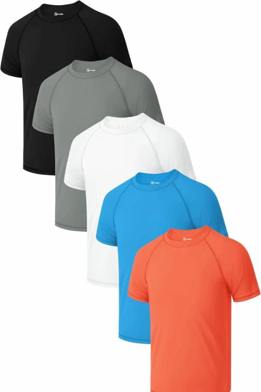 Poroka Boys' UPF 50+ Quick-Dry Swim Shirts - 5 Pack Neon Short Sleeve Rash Guards for Youth & Teens - Water Surf Shirt