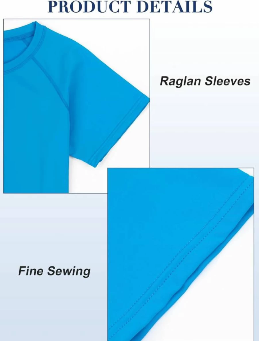 Poroka Boys' UPF 50+ Quick-Dry Swim Shirts - 5 Pack Neon Short Sleeve Rash Guards for Youth & Teens - Water Surf Shirt
