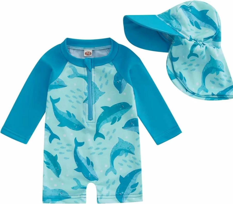 Hnyenmcko Boys Rash Guard Swimsuits Long Sleeve One-Piece Zipper Sun Protection Swimwear for Baby Toddler Infant Beach Pool