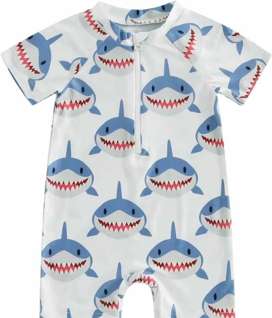 Xiaodriceee Boys Shark One Piece Swimsuit with Zipper Rash Guard for Toddler and Infant Swimwear