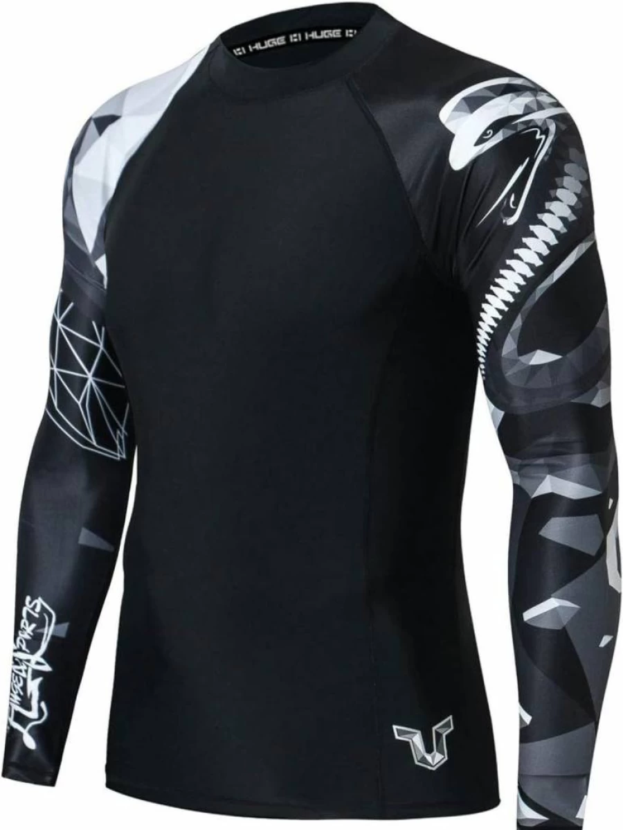 HUGE SPORTS Men's UPF 50+ Long Sleeve Rash Guard Swim Shirt for UV Sun Protection