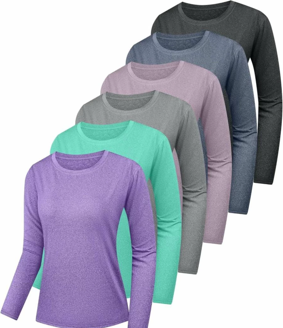 Kinglaman Women's UPF 50+ Long Sleeve Rash Guard Shirt - Quick Dry UV Sun Protection Swim & Fishing Shirt, 1/6 Pack