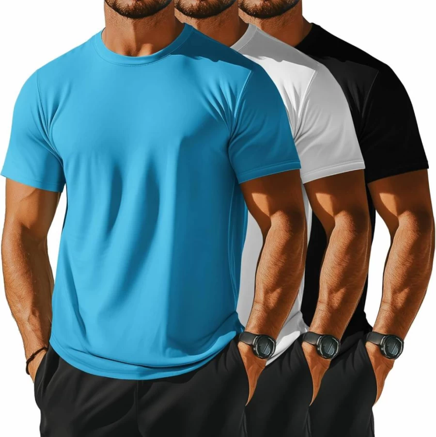 Ficerd Men's Big & Tall UPF 50+ Rash Guard Shirts - 3 Pack Quick Dry Short Sleeve Swim Shirts for Sun Protection