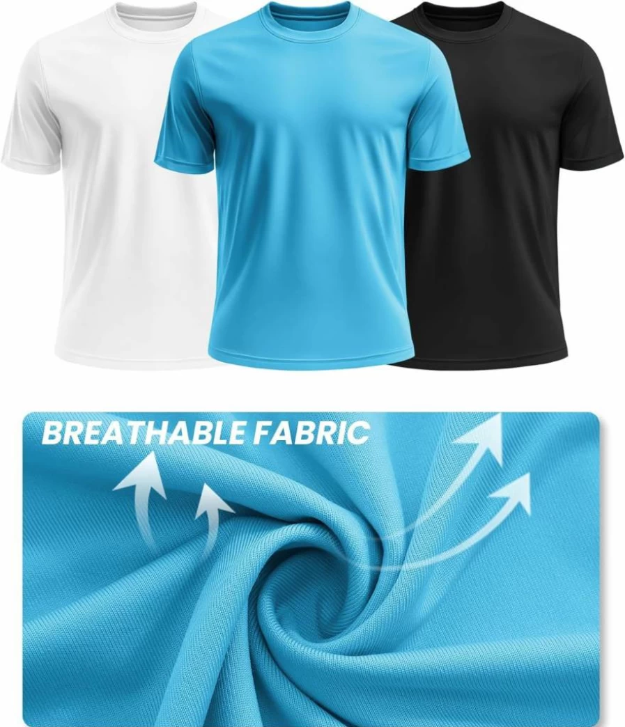 Ficerd Men's Big & Tall UPF 50+ Rash Guard Shirts - 3 Pack Quick Dry Short Sleeve Swim Shirts for Sun Protection