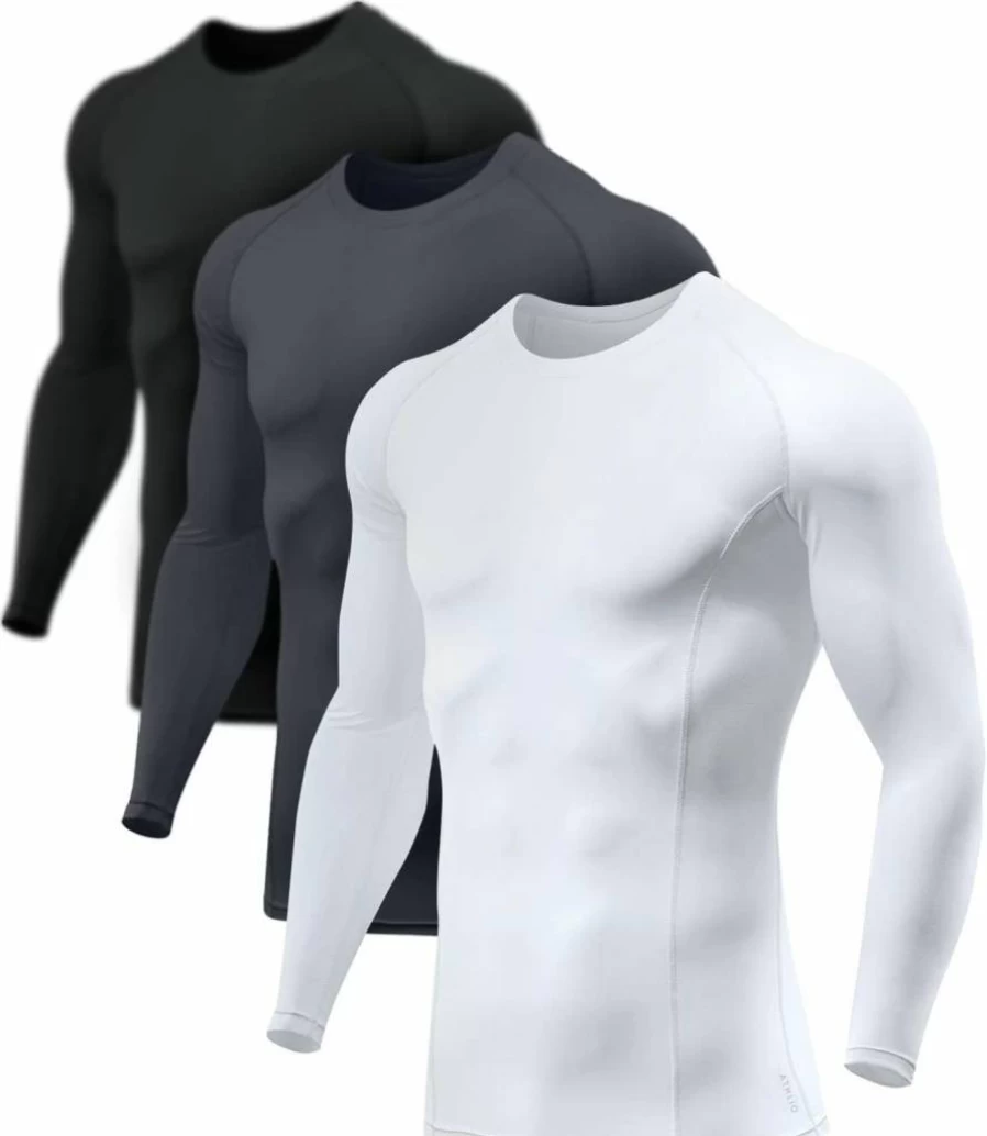 ATHLIO Men's UPF 50+ Compression Long Sleeve Shirt - Waterproof Rash Guard for Swimming, Surfing & Workout - Athletic Base Layer Top