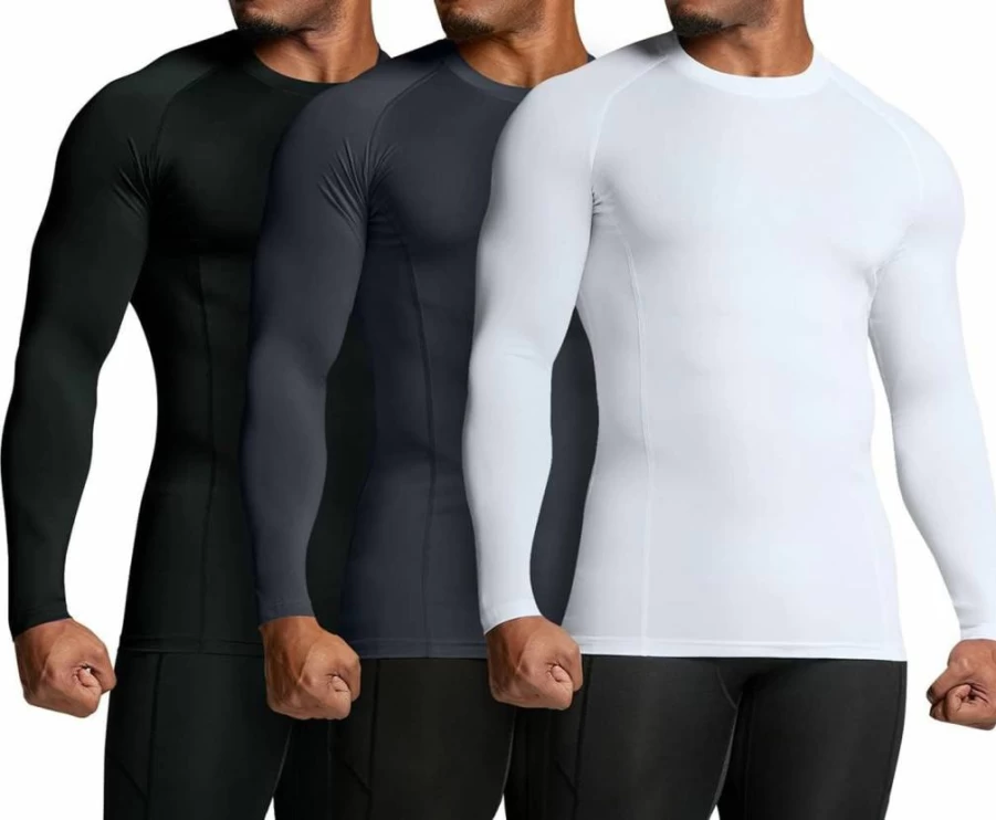 ATHLIO Men's UPF 50+ Compression Long Sleeve Shirt - Waterproof Rash Guard for Swimming, Surfing & Workout - Athletic Base Layer Top