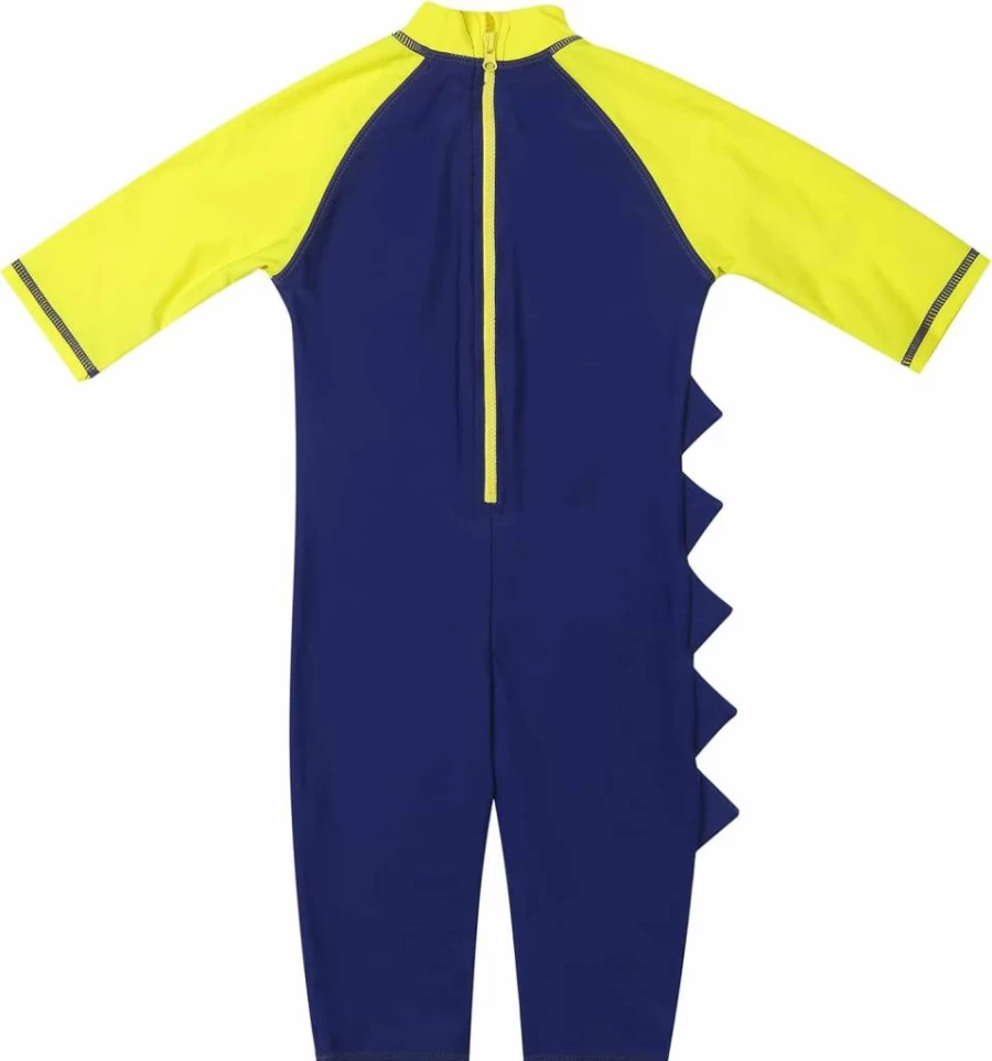 LIZENS Boys' Dinosaur Rash Guard Swim Shirt - UPF 50+ Sun Protection, Short Sleeve One-Piece Swimwear with Zipper for Toddlers