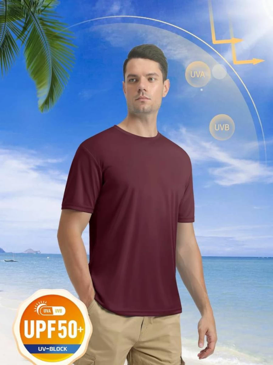 MAGCOMSEN Men's UPF 50+ Quick Dry Short Sleeve T-Shirt - Athletic Running Swim Rash Guard Tee for Performance & Water Sports