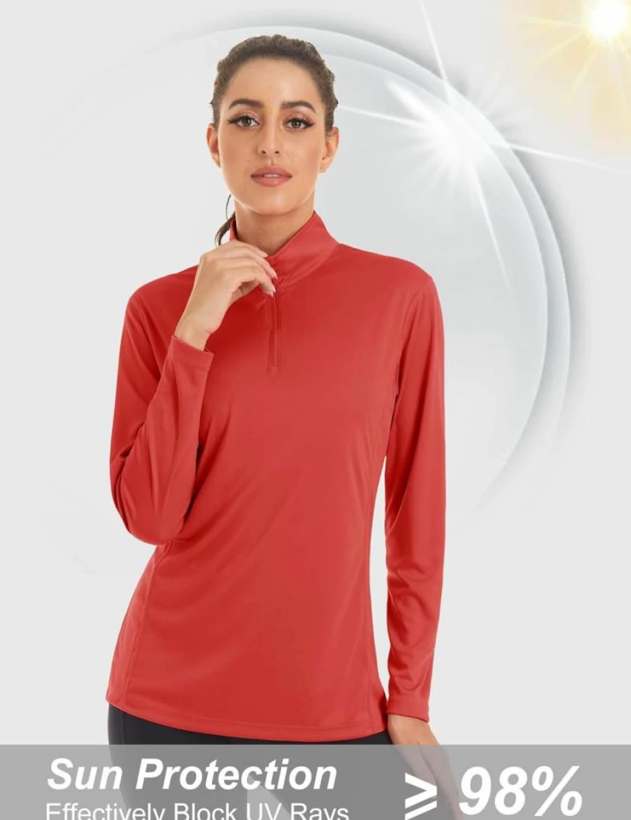 MAGCOMSEN Women's 1/4 Zip Long Sleeve UPF 50+ Sun Protection Shirt - Quick Dry Athletic Top for Workout, Hiking & Rash Guard