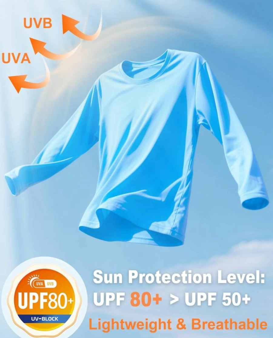 EKLENTSON Men's UPF 80+ Long Sleeve Sun Protection Shirt Quick Dry Lightweight Swim Rash Guard Shirt