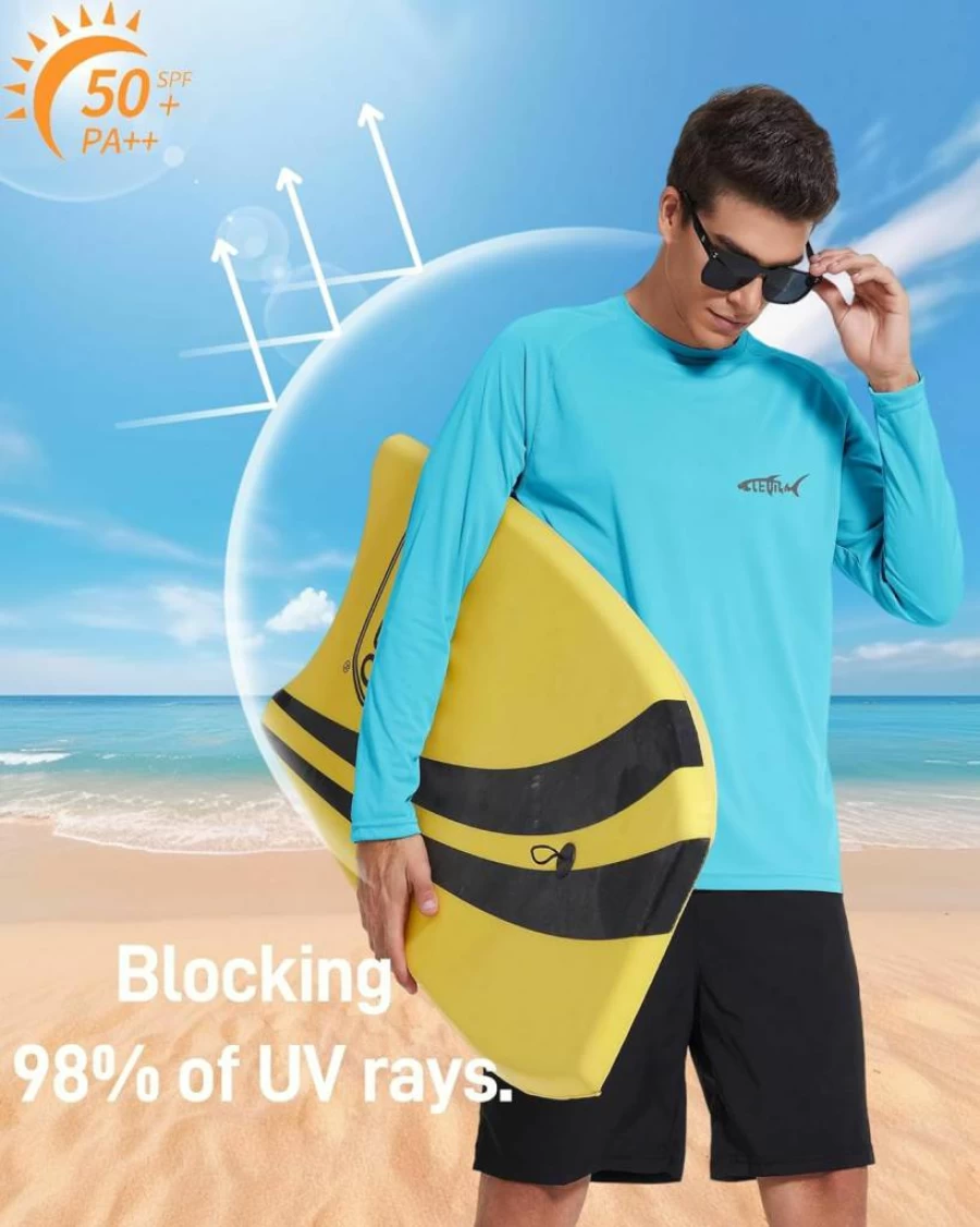 LEQILA Men's UPF 50+ Sun Protection Long Sleeve Rash Guard Shirt - Quick Dry Moisture Wicking for Workouts & Outdoor Activities