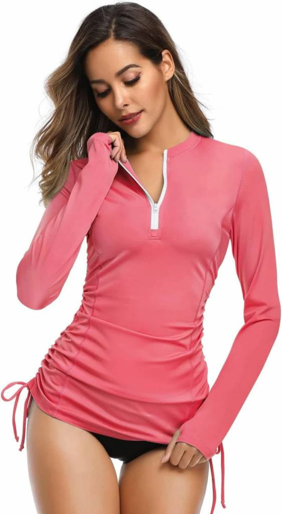 HISKYWIN Women's Long Sleeve UV Protection Rash Guard Swim Top - Adjustable Side Wetsuit for Sun Safety