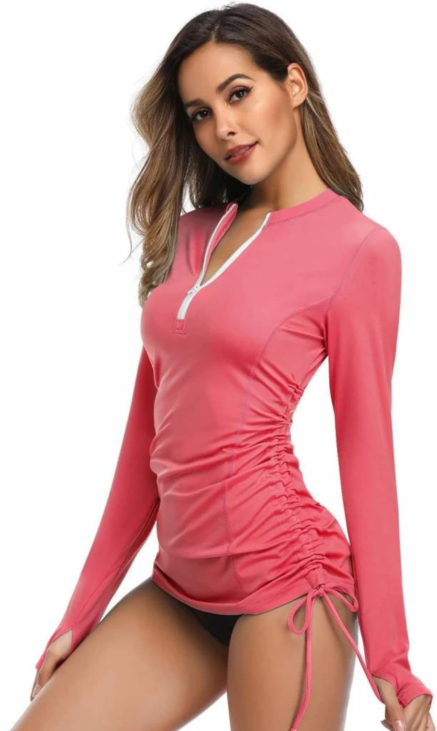 HISKYWIN Women's Long Sleeve UV Protection Rash Guard Swim Top - Adjustable Side Wetsuit for Sun Safety