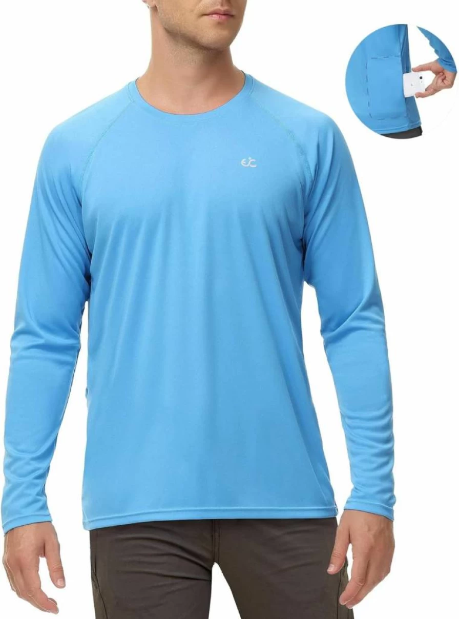 Ewedoos Men's UPF 50+ Long Sleeve Rash Guard - Quick Dry UV Sun Protection Swim Shirt for Swimming, Fishing & Beach Activities