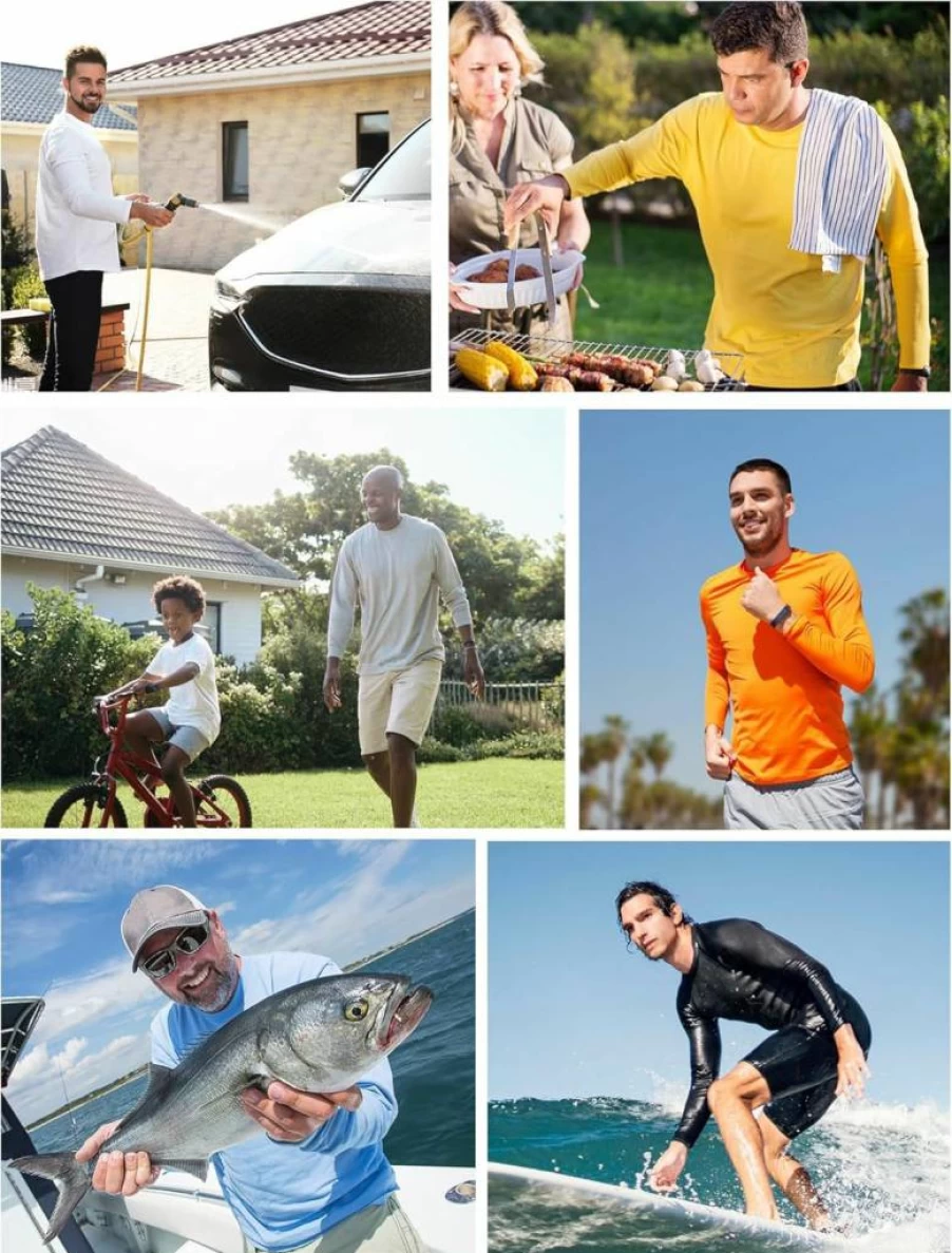 Ewedoos Men's UPF 50+ Long Sleeve Rash Guard - Quick Dry UV Sun Protection Swim Shirt for Swimming, Fishing & Beach Activities