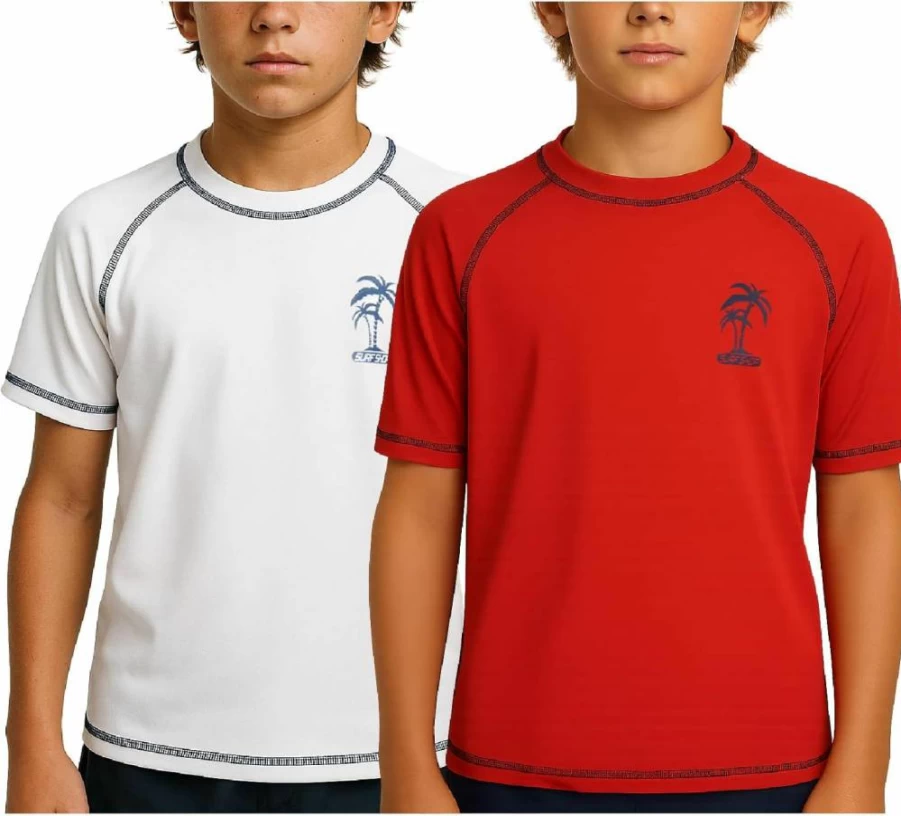 iXtreme Boys Rash Guard Swim Shirt 2-Pack UPF 50+ Quick Dry Short Sleeve for Infants Toddlers & Kids (12M-18 Years) Sun Protection Swimwear