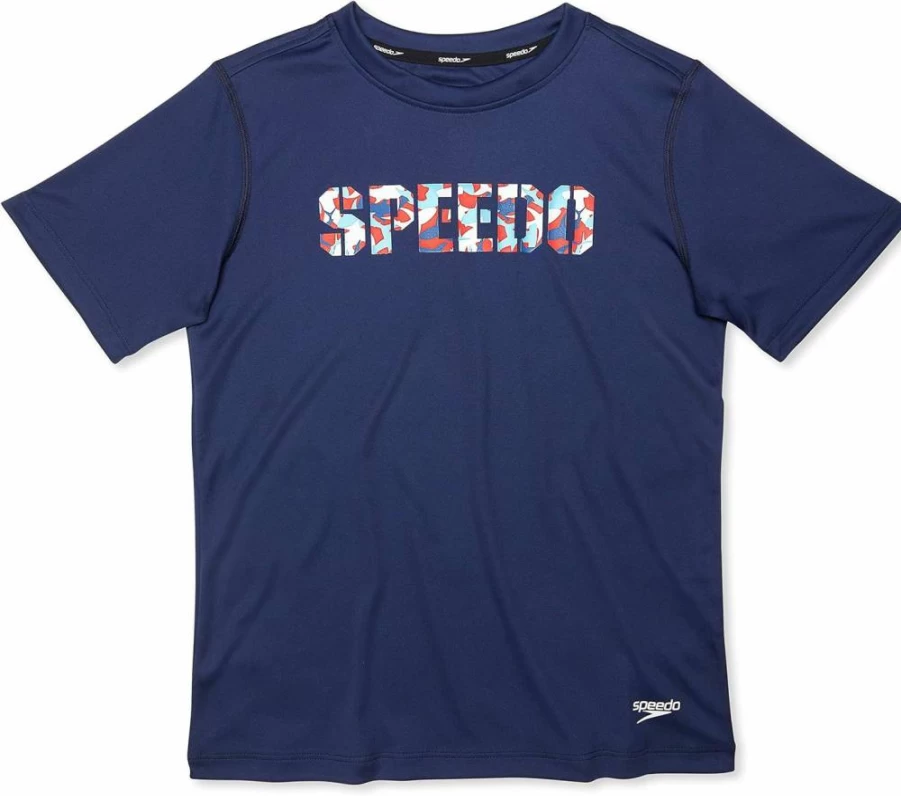 Speedo Boys' UV Protection Swim Shirt Short Sleeve Graphic Tee for Swimming