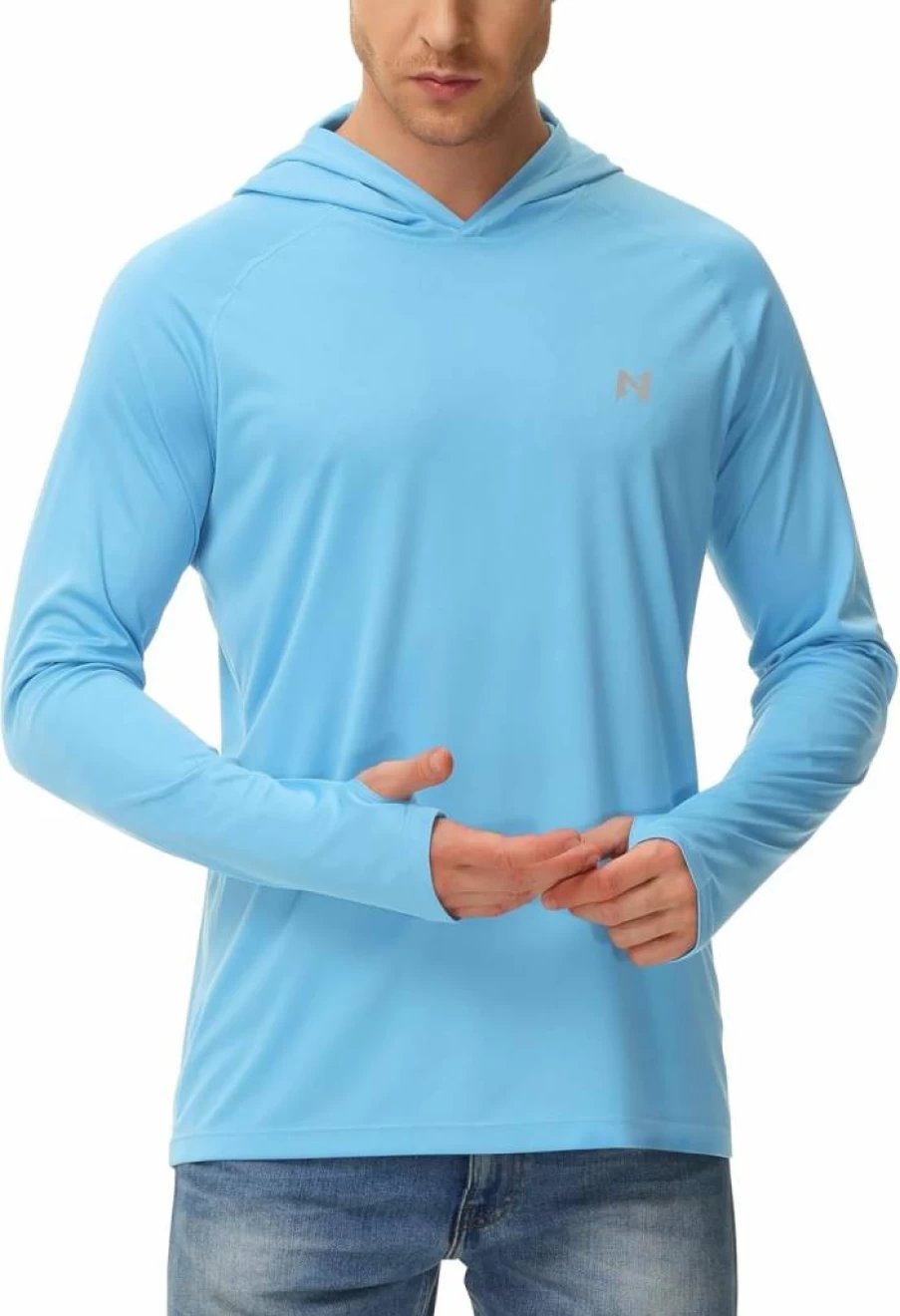 Isnowood Men's UPF 50+ Sun Protection Hoodie - Long Sleeve Fishing Shirt, UV Rash Guard for Swimming, Hiking & Running