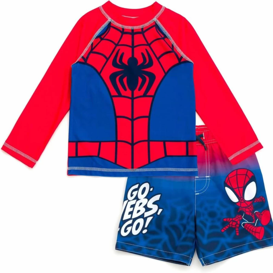 Marvel Spider-Man Boys' Rash Guard & Swim Trunks Set for Toddler to Big Kids (2T-16) - UV Protection Swimwear