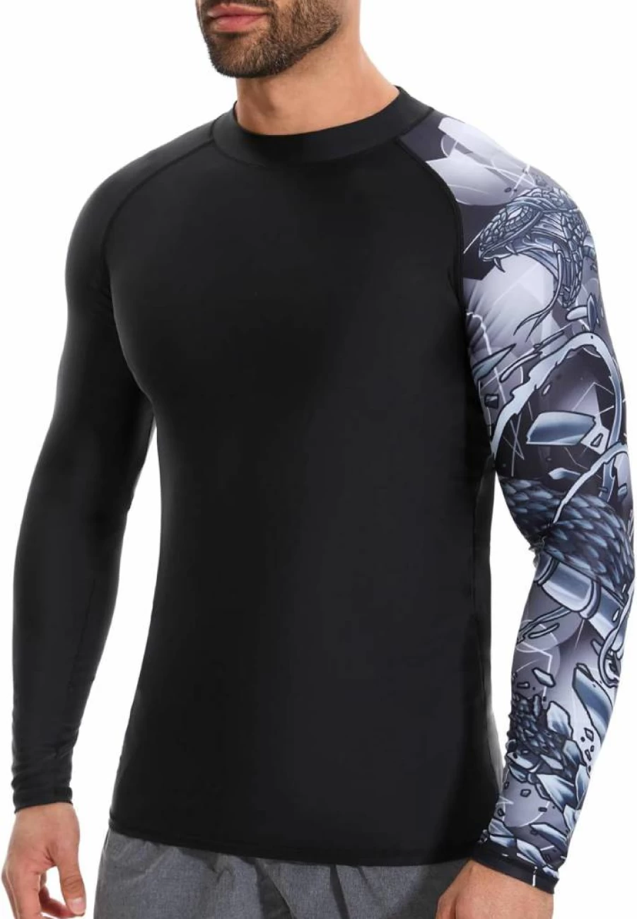 MISS MOLY Men's UPF 50+ Long Sleeve Compression Shirt - UV Sun Protection, Athletic Rash Guard for Workout & Outdoor Activities