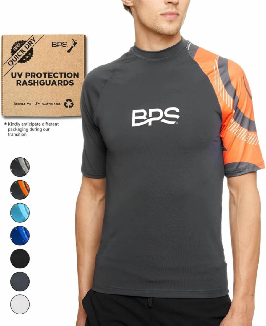 BPS Men's Rash Guard Shirt - UPF 50+ Sun Protection, Quick Dry Long & Short Sleeve Swim Shirt for Surfing, Fishing & Water Sports