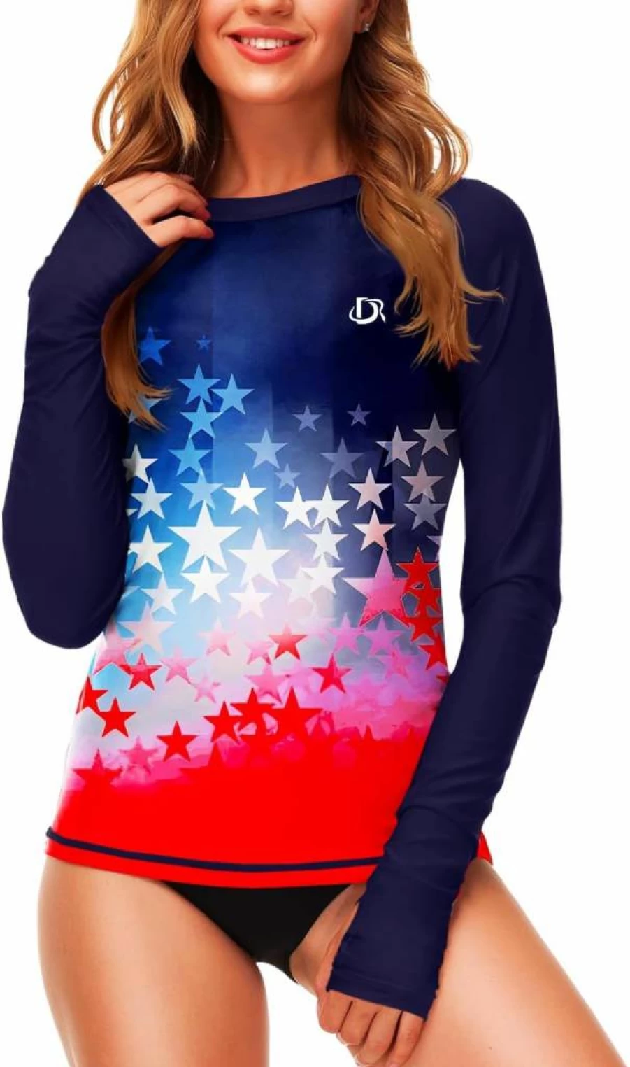 Deerose Women's UPF 50+ Gradient Rash Guard Surf Shirt with Thumb Holes for Swimming & Sun Protection
