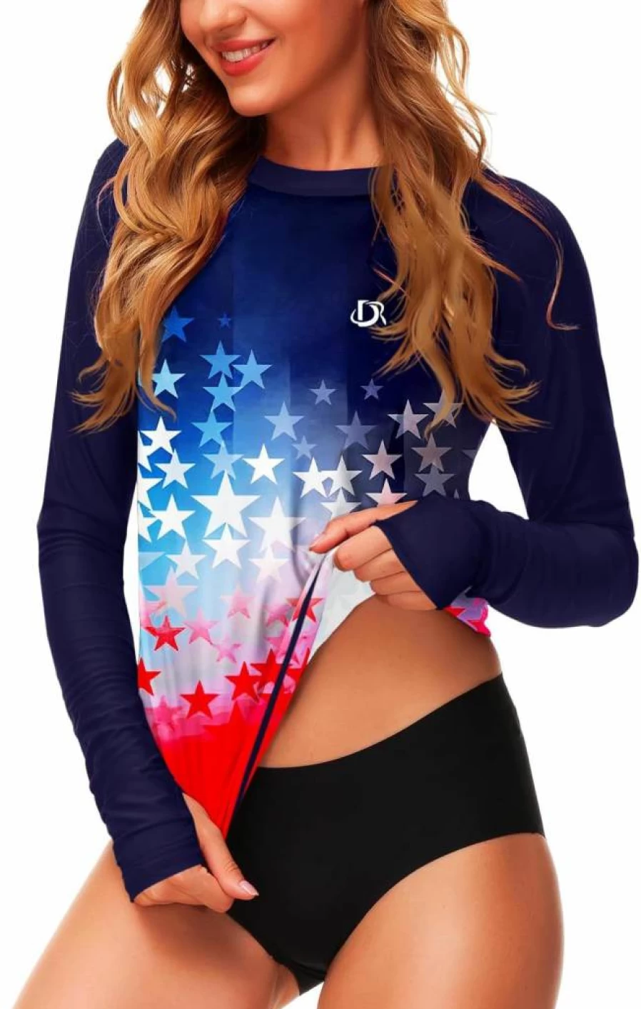 Deerose Women's UPF 50+ Gradient Rash Guard Surf Shirt with Thumb Holes for Swimming & Sun Protection