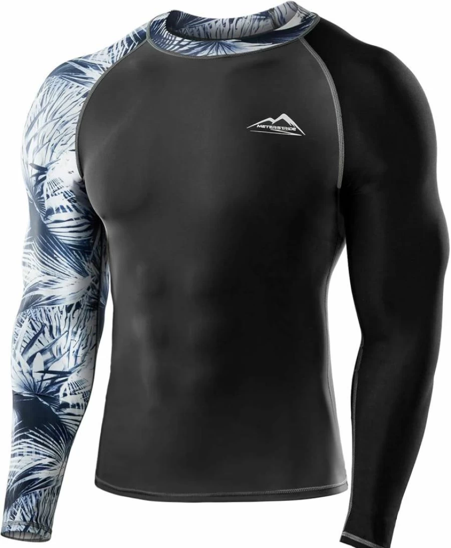 Meterstride Men's UPF 50+ Sun Protective Long Sleeve Rash Guard Swim Shirt for Swimming Surfing Outdoor Water Sports