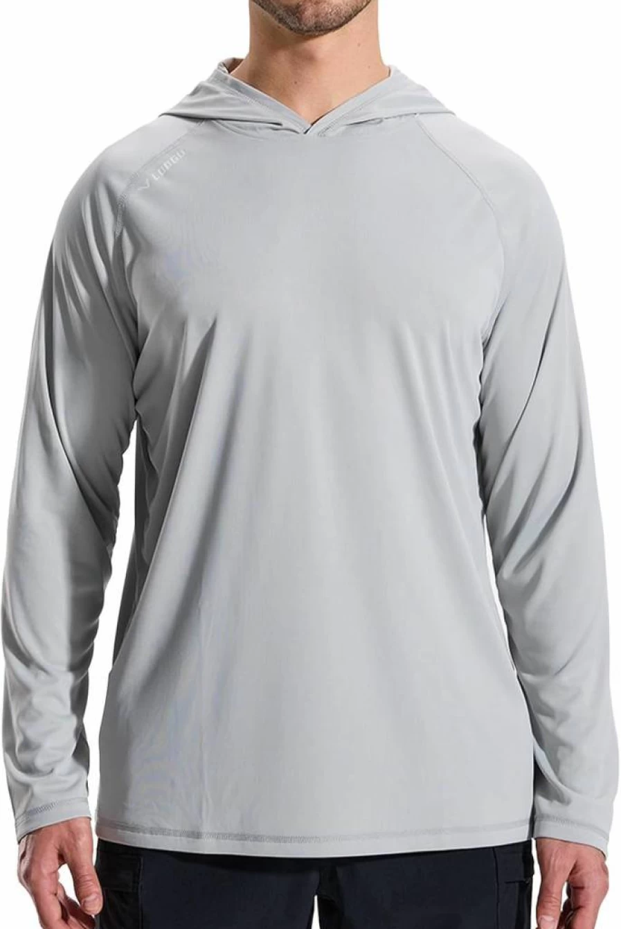 LOOGU Men's UPF 50+ Sun Protection Hoodie - Long Sleeve SPF Rash Guard Shirt for Fishing, Hiking & Outdoor Activities