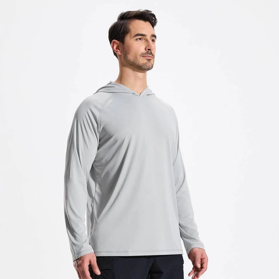 LOOGU Men's UPF 50+ Sun Protection Hoodie - Long Sleeve SPF Rash Guard Shirt for Fishing, Hiking & Outdoor Activities