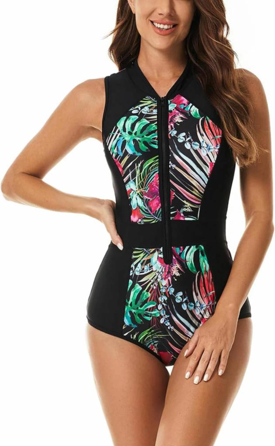 FEOYA Women's Zip Front Rash Guard Swimsuit - Sleeveless & Long Sleeve Options for Surfing, Swimming & Sun Protection (S-XXL, 2023)