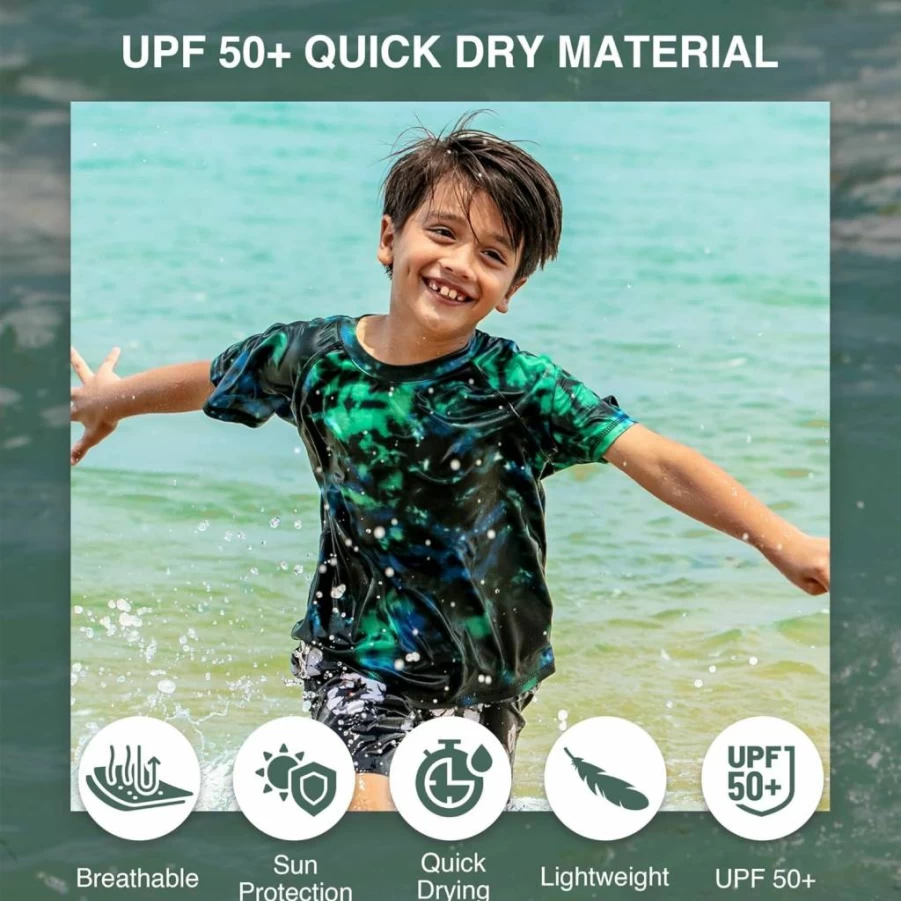 Kanu Surf UPF 50+ Boys' Rashguard Swim Shirt - Short Sleeve Sun Protection Top for Kids