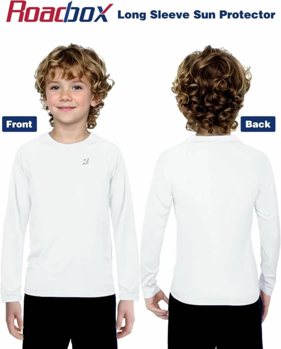 Roadbox UPF 50+ Kids Rash Guard Swim Shirt - Long Sleeve Sun Protective UV Swimwear for Boys & Youth, Athletic Beach Rashguard