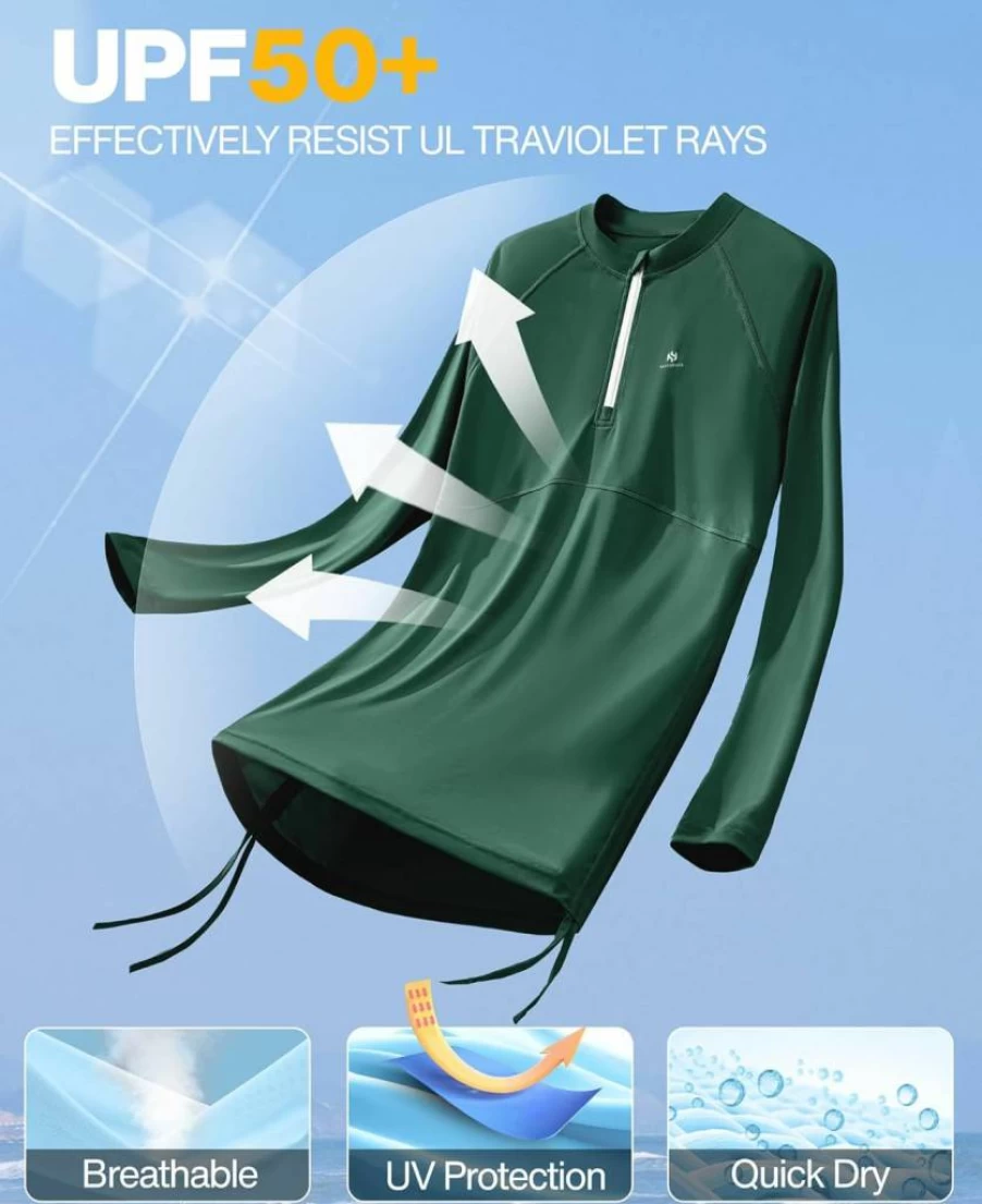 Heathyoga Women's UPF 50+ Long Sleeve Rash Guard Swim Shirt - Sun Protective Swimwear Top