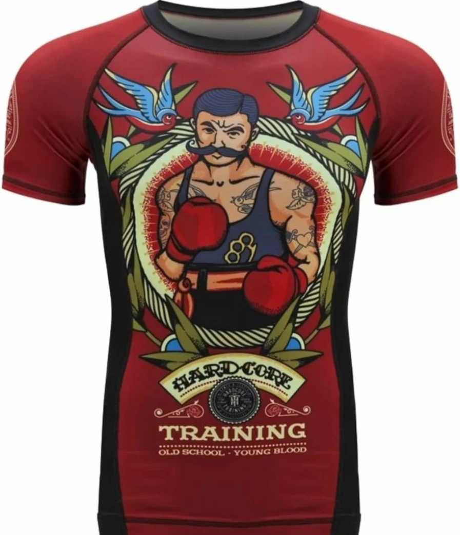 Hardcore Training Men's MMA Rash Guard - Compression Short Sleeve BJJ Base Layer for No-Gi Jiu Jitsu & Grappling