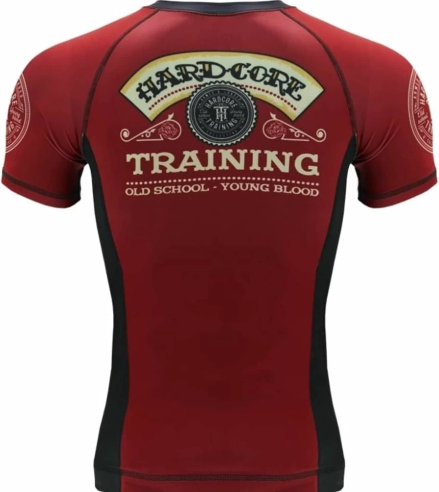 Hardcore Training Men's MMA Rash Guard - Compression Short Sleeve BJJ Base Layer for No-Gi Jiu Jitsu & Grappling