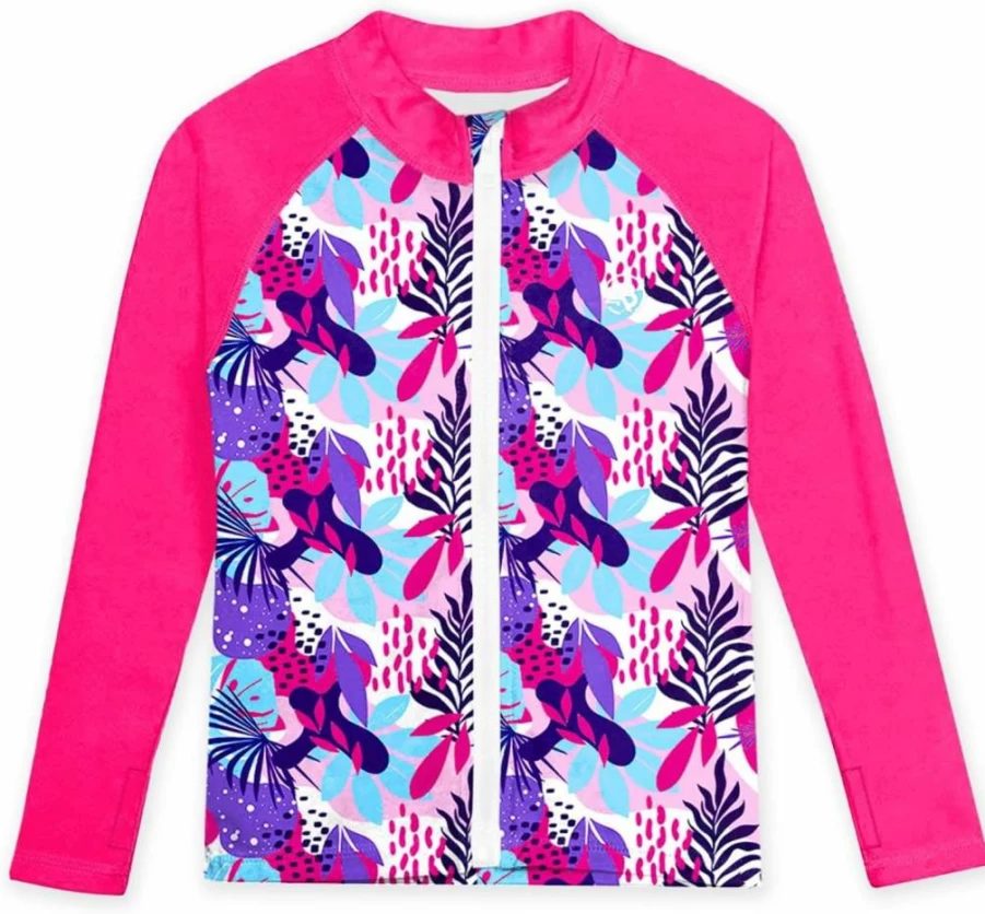 AOBUTE Kids UPF 50+ Sun Protection Rash Guard with Thumb Holes - Unisex UV Swim Shirt for Boys & Girls Ages 3-12 Years