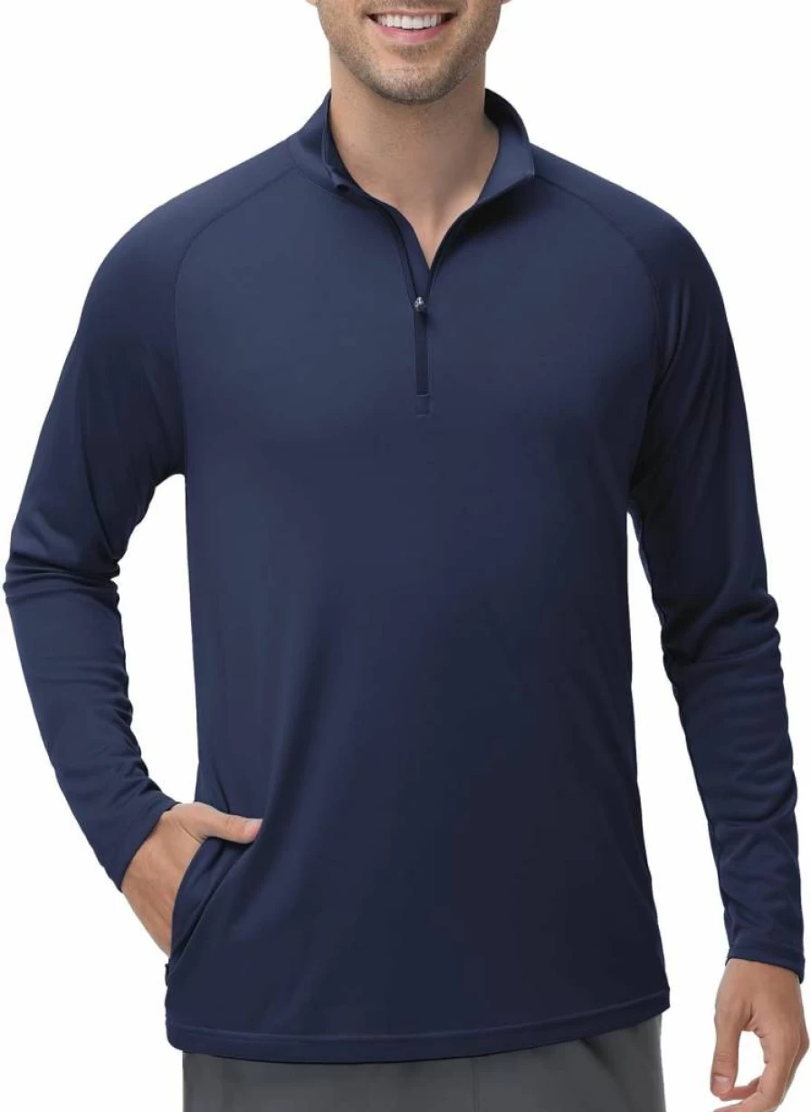 HCYXMFC Men's UPF 50+ Long Sleeve Rash Guard Shirt - 1/4 Zip UV Protection Sun Shirt for Fishing, Running, Hiking & Outdoor Activities