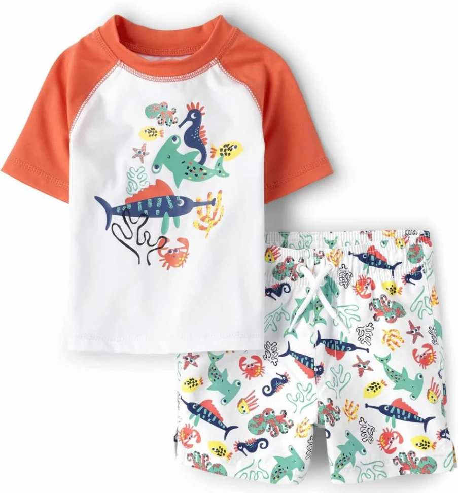The Children's Place Baby Boys' Swim Trunk & Rashguard Set - Toddler 2-Piece Swimwear with Short Sleeve UV Protection