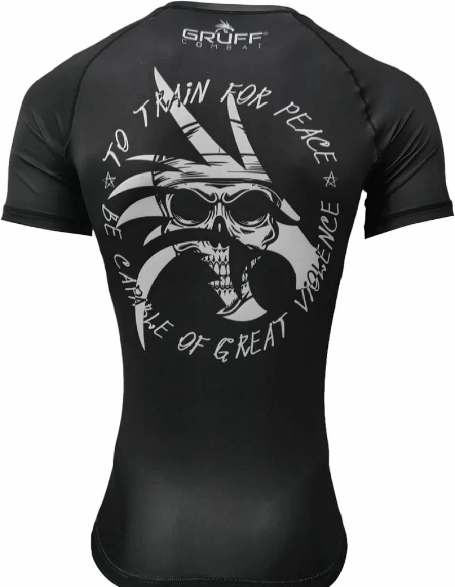 Gruff Combat BJJ Rash Guard - Men's Short Sleeve No-Gi Grappling Shirt for MMA, Jiu Jitsu & UFC Training
