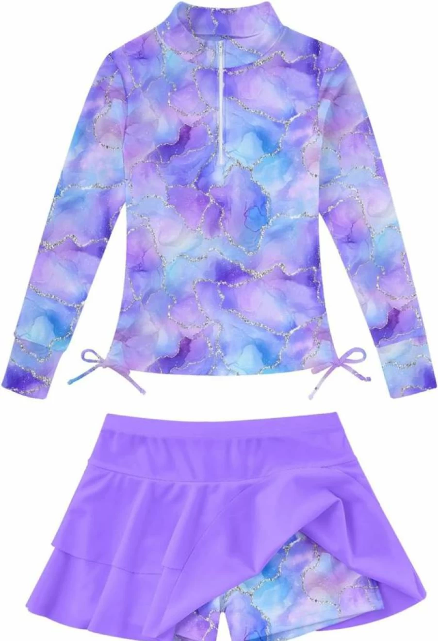 Vogseek Girls 2-Piece Rash Guard Swimsuits UPF 50+ with Swim Skirt & Shorts | Beach Swimwear for Teens 5-12 Years