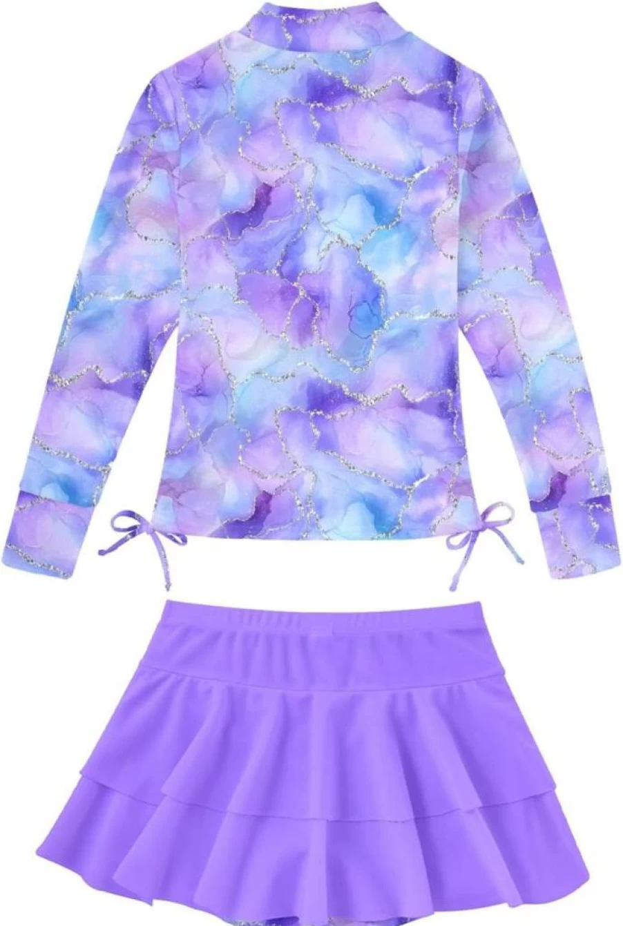 Vogseek Girls 2-Piece Rash Guard Swimsuits UPF 50+ with Swim Skirt & Shorts | Beach Swimwear for Teens 5-12 Years